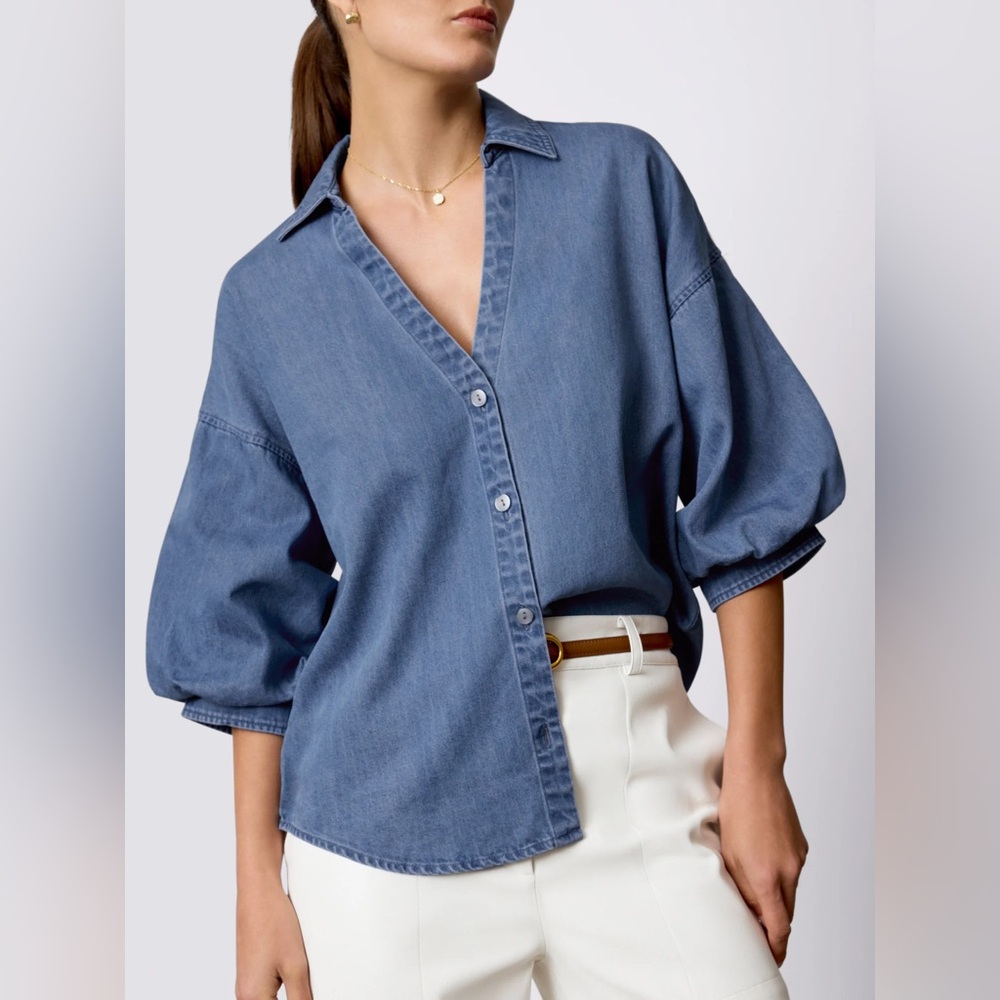 NEW Brochu Walker The Kate Denim Shirt Atlantic Wash XS Blouson Sleeve